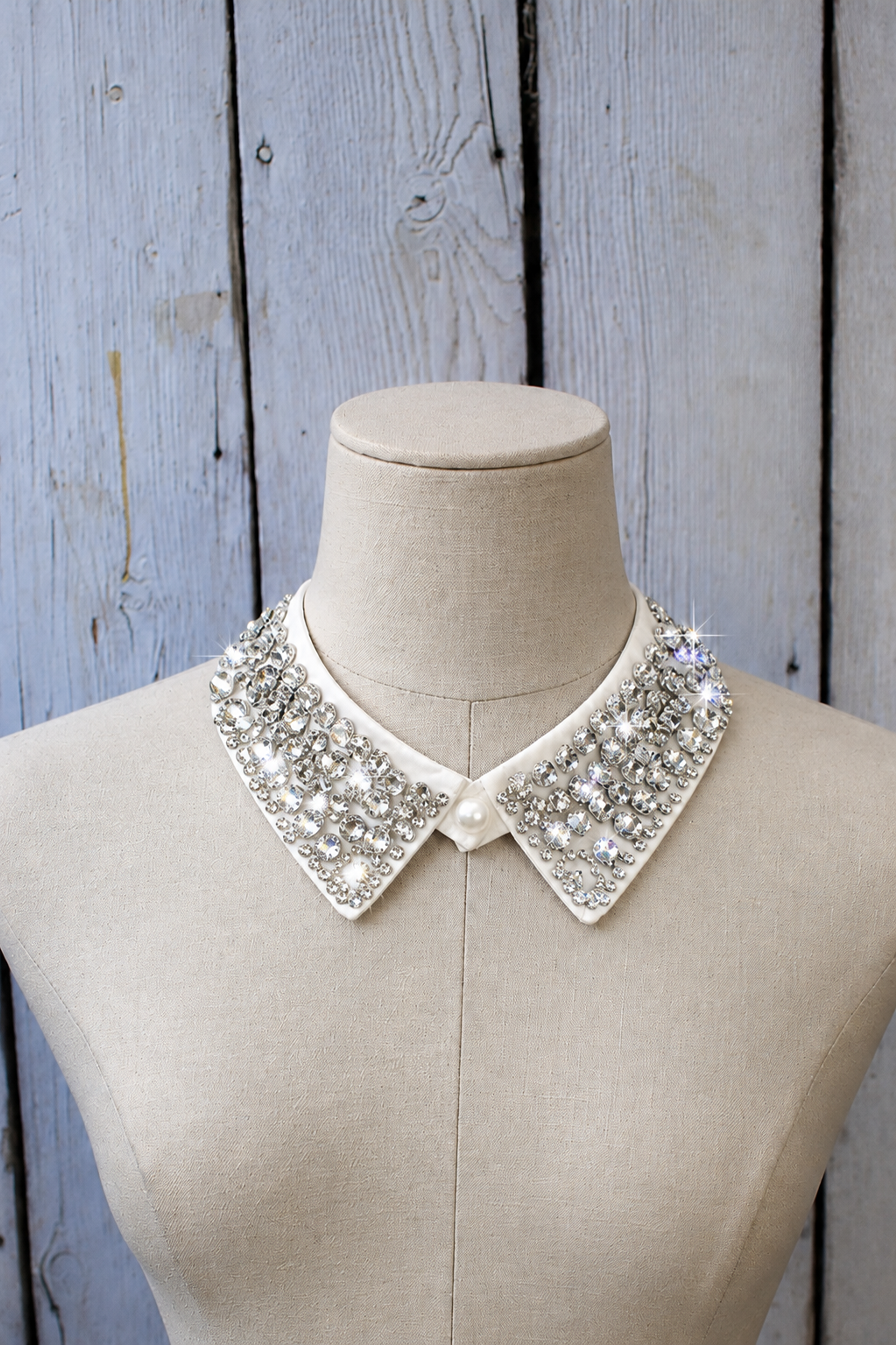 White Crystal Embellished Detachable Collar