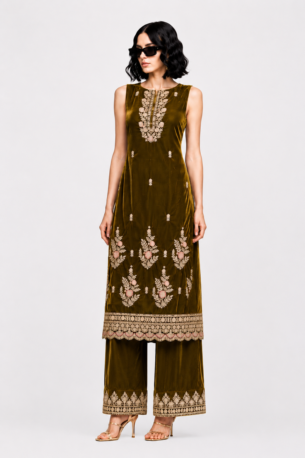 Mustard Embroidered Kurta Pant Set with Dupatta
