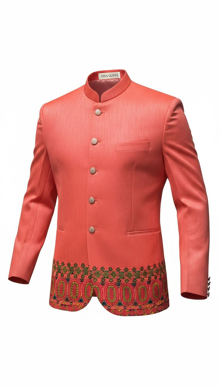 Men's Coral Pink Jodhpuri Bandhgala