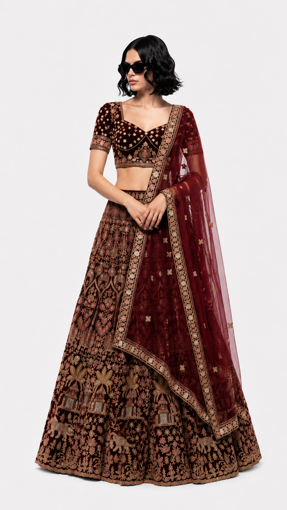 Imperial Wine Embroidered Lehenga
