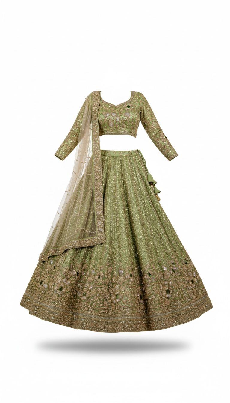 Pastel Green Embroidered Lehenga Set