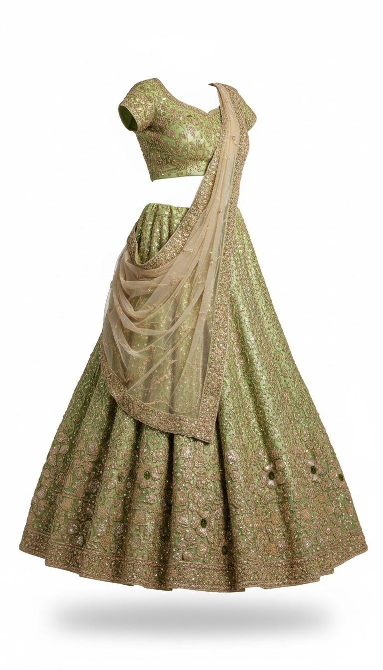 Pastel Green Embroidered Lehenga Set