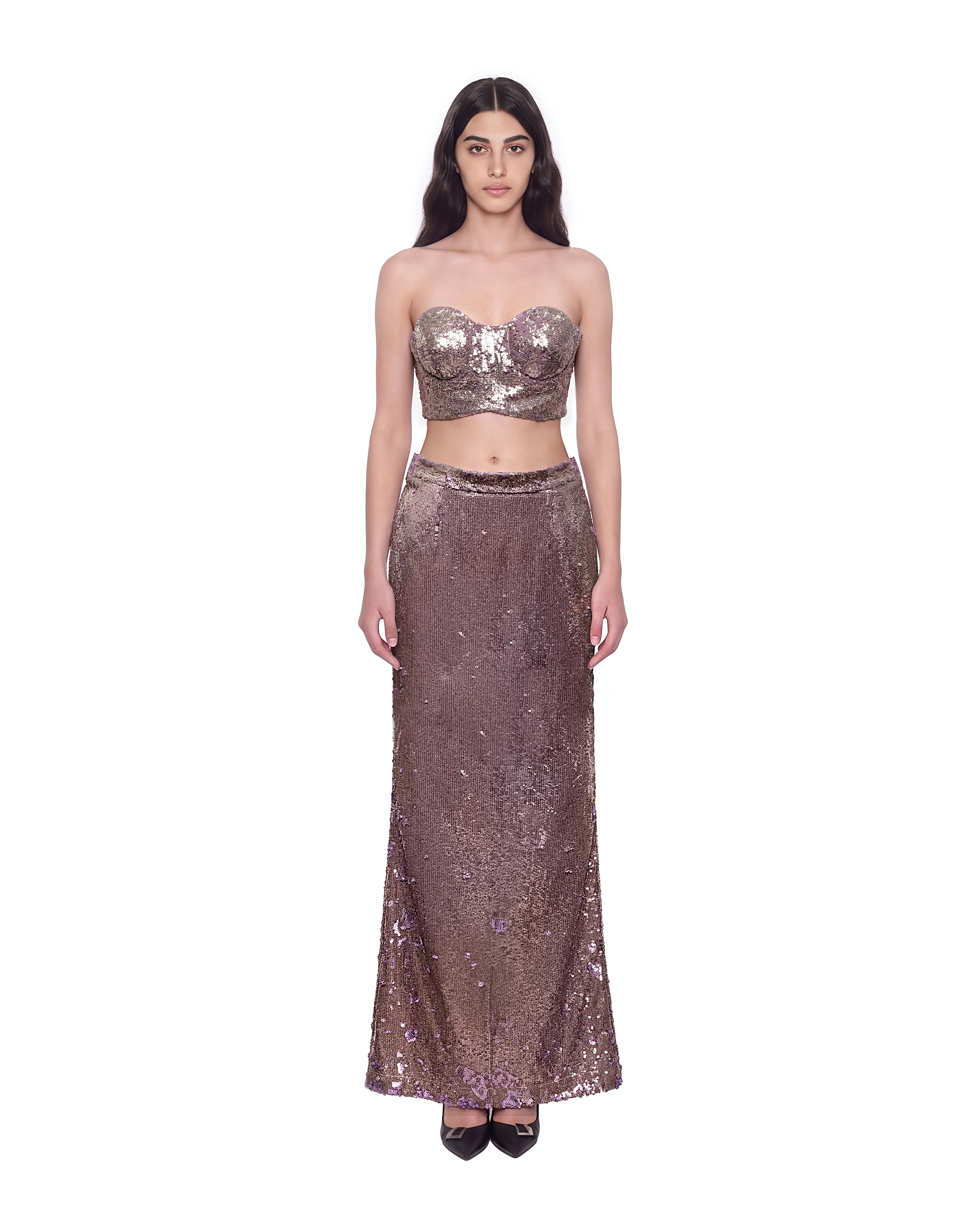 Lavender Sequin Strapless Co-Ord Set with Maxi Skirt