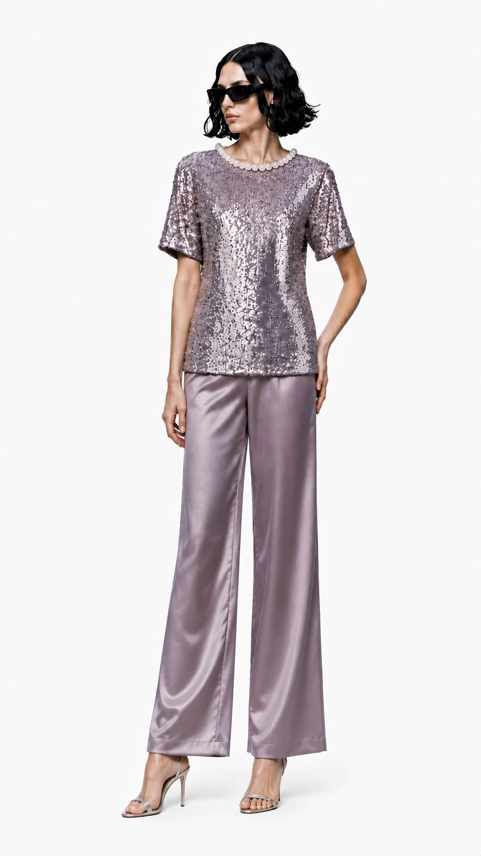 Pearl Neck Embellished Designer Sequin Top