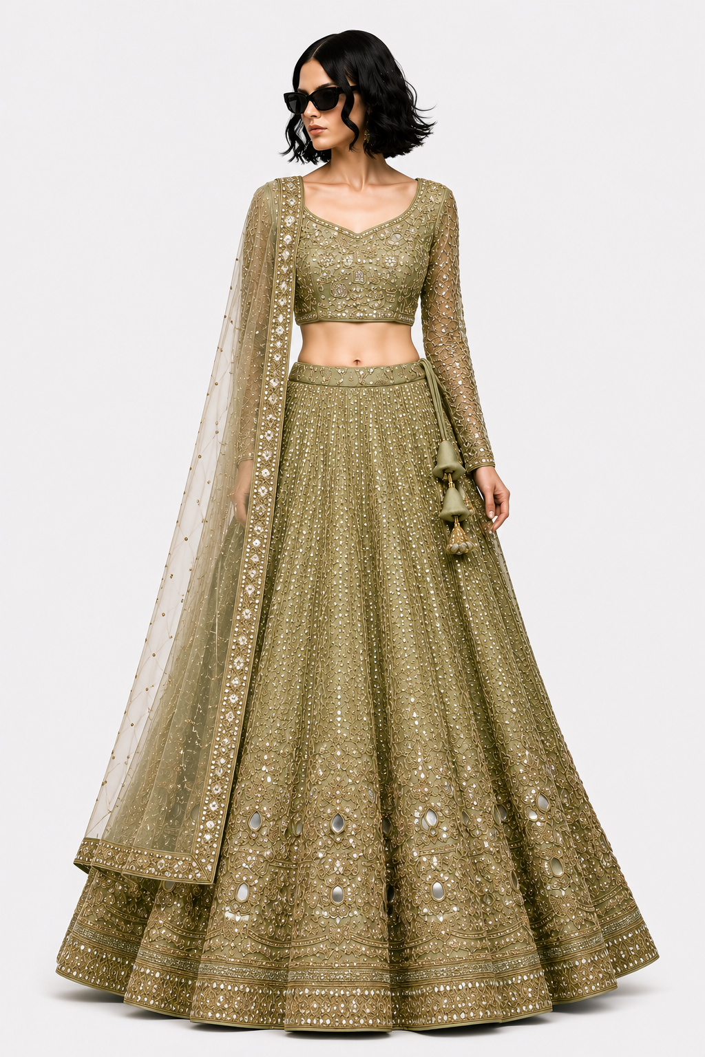 Pastel Green Embroidered Lehenga Set