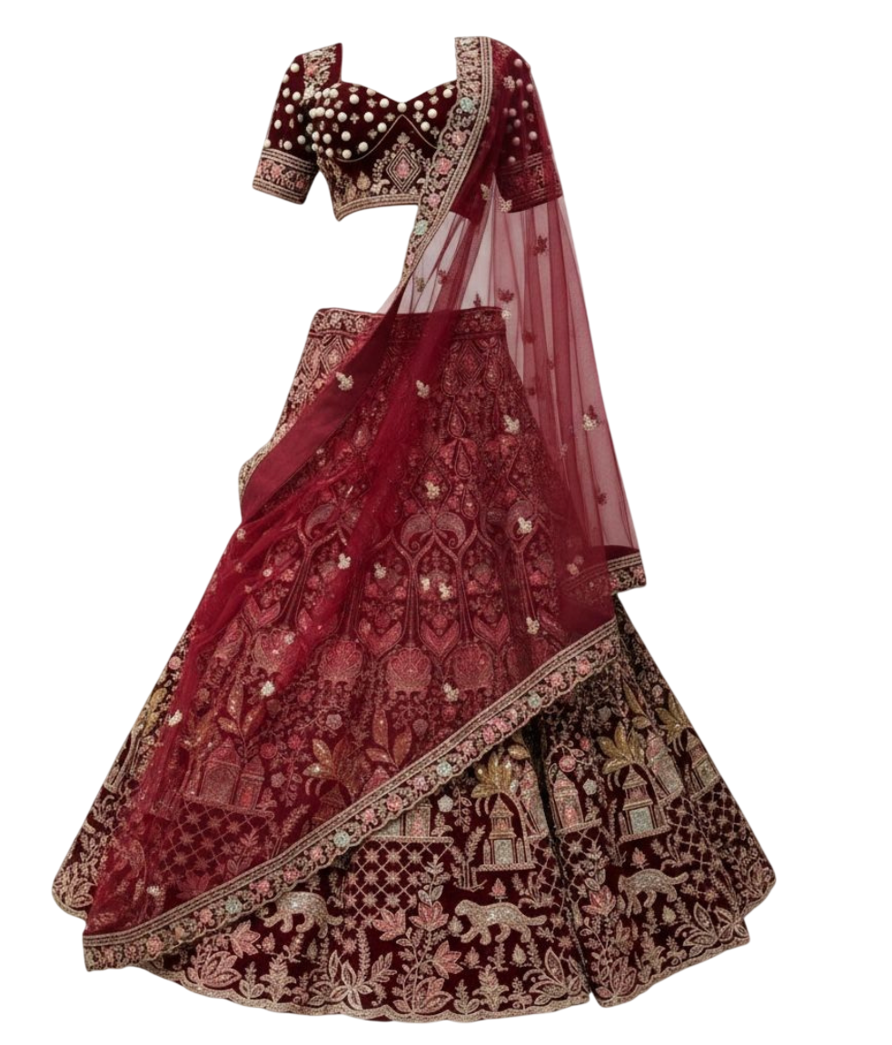 Imperial Wine Embroidered Lehenga